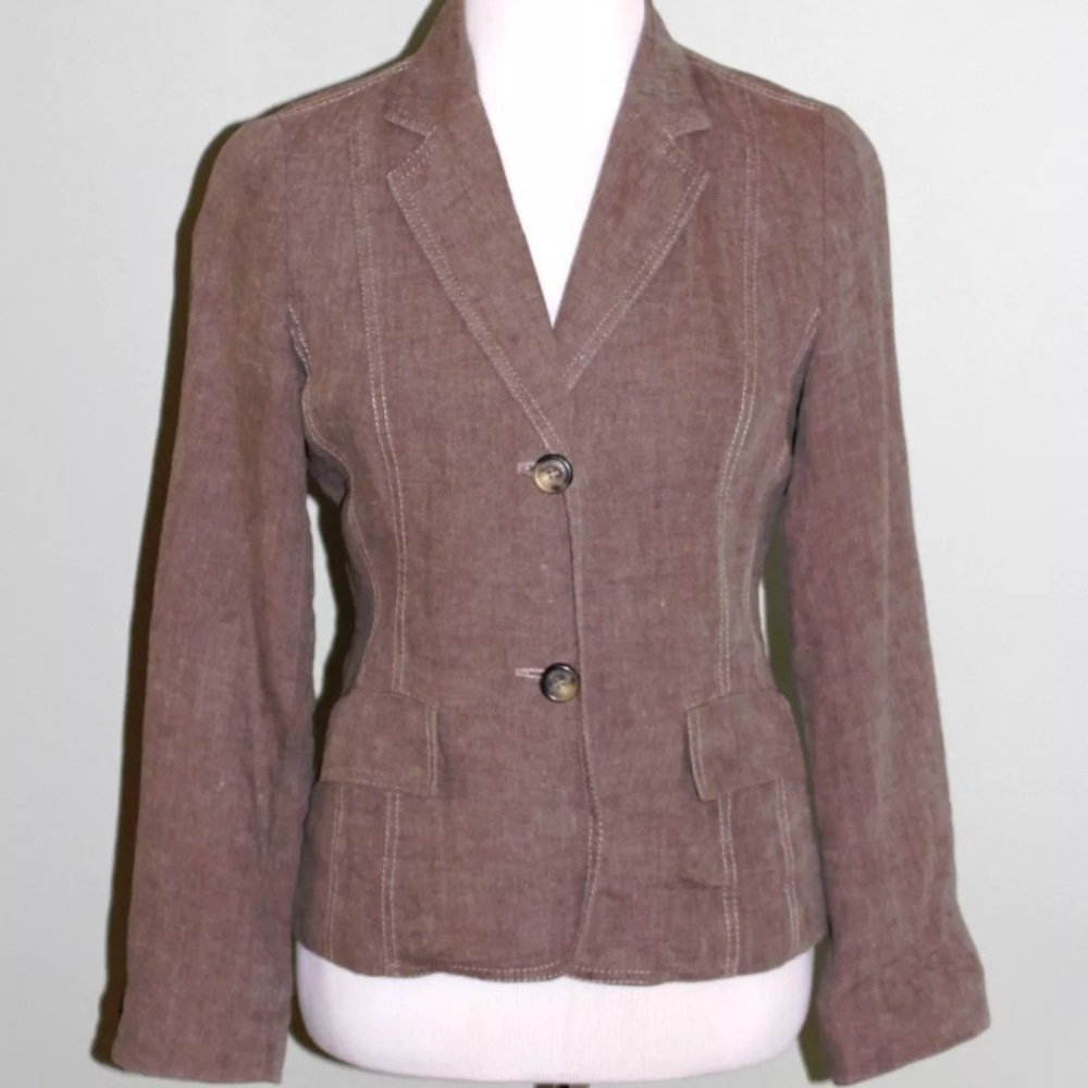 Boden Linen Jacket Size 10 Brown Tan Lined Blazer